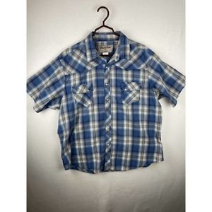 Wrangler Wrancher Shirts Men's 2XL Tall Long Sleeve Button Pearl Snap Shirt Blue